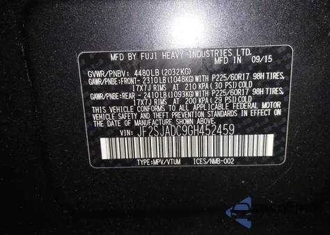 2016 Subaru Forester 2.5I Premium z USA, uszkodzony, nr VIN JF2SJADC9GH452459